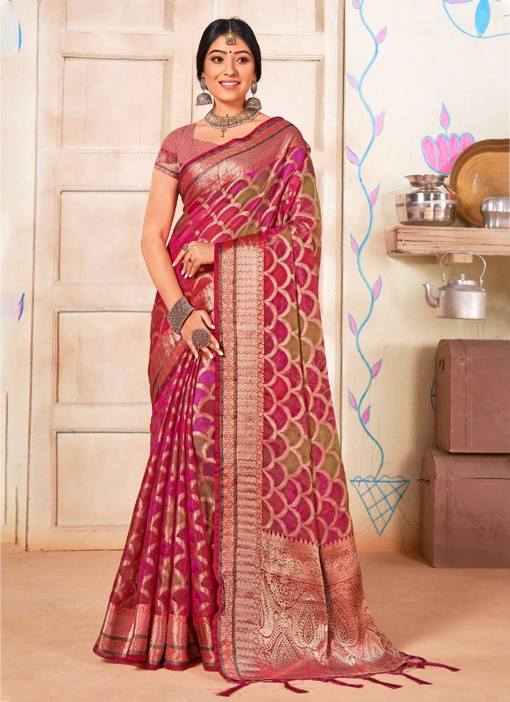 Bunawat Surtaal Organza Woven Work  Saree  Tassels on Pallu With Wholesale