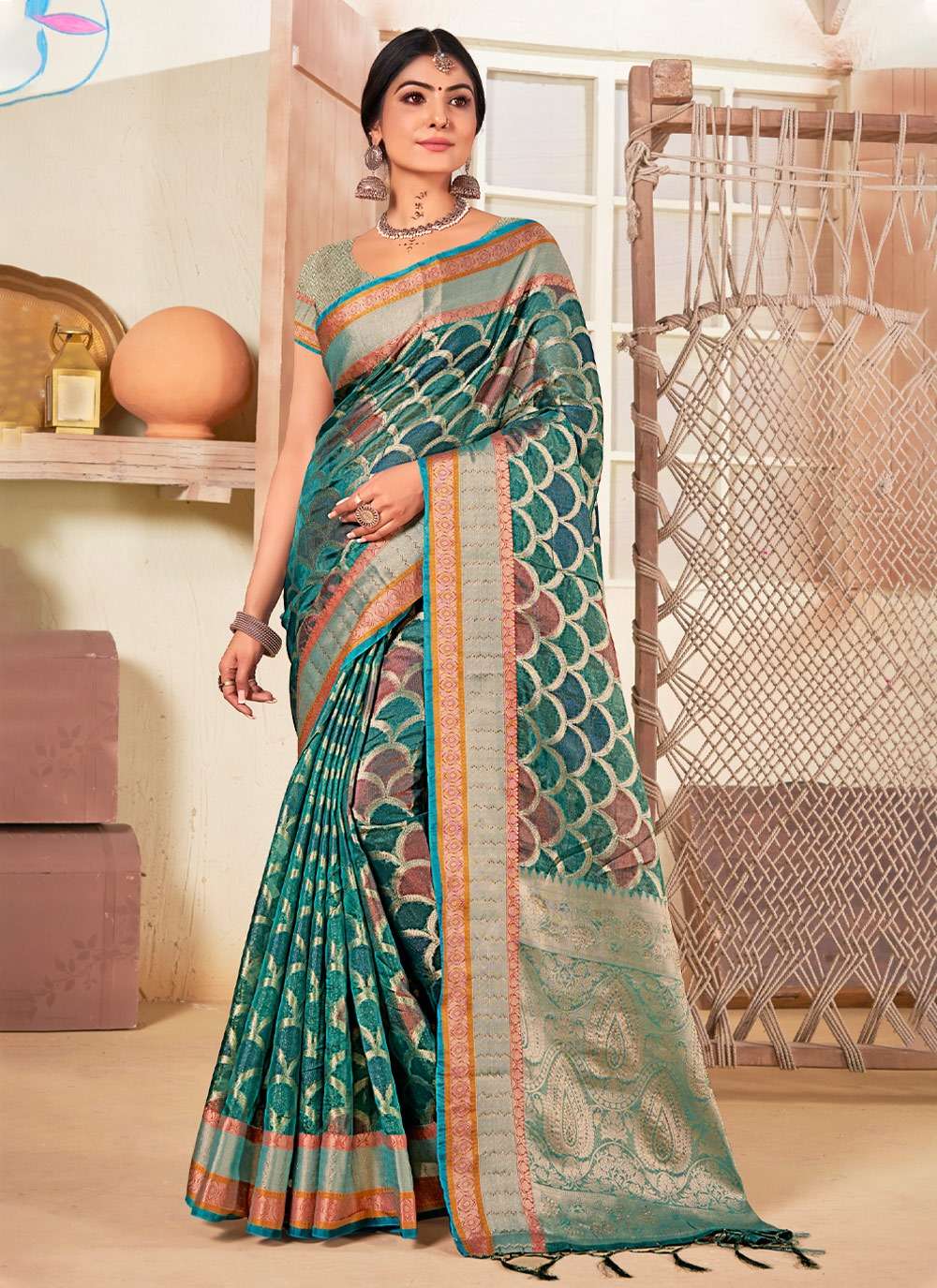 Bunawat Surtaal Organza Woven Work  Saree  Tassels on Pallu With Wholesale