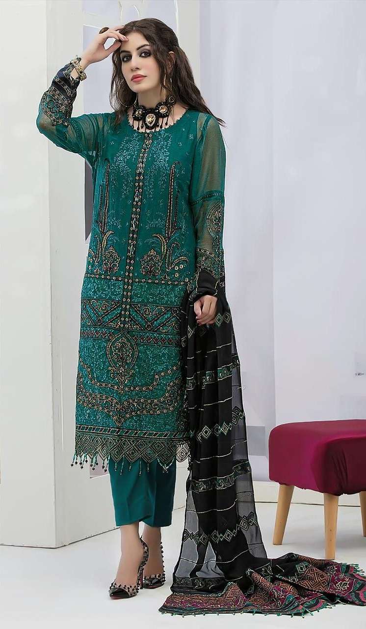 Cosmos Gold 17 Faux Georgette With Heavy Embroidery Work Pakistani Suits On Wholesale 