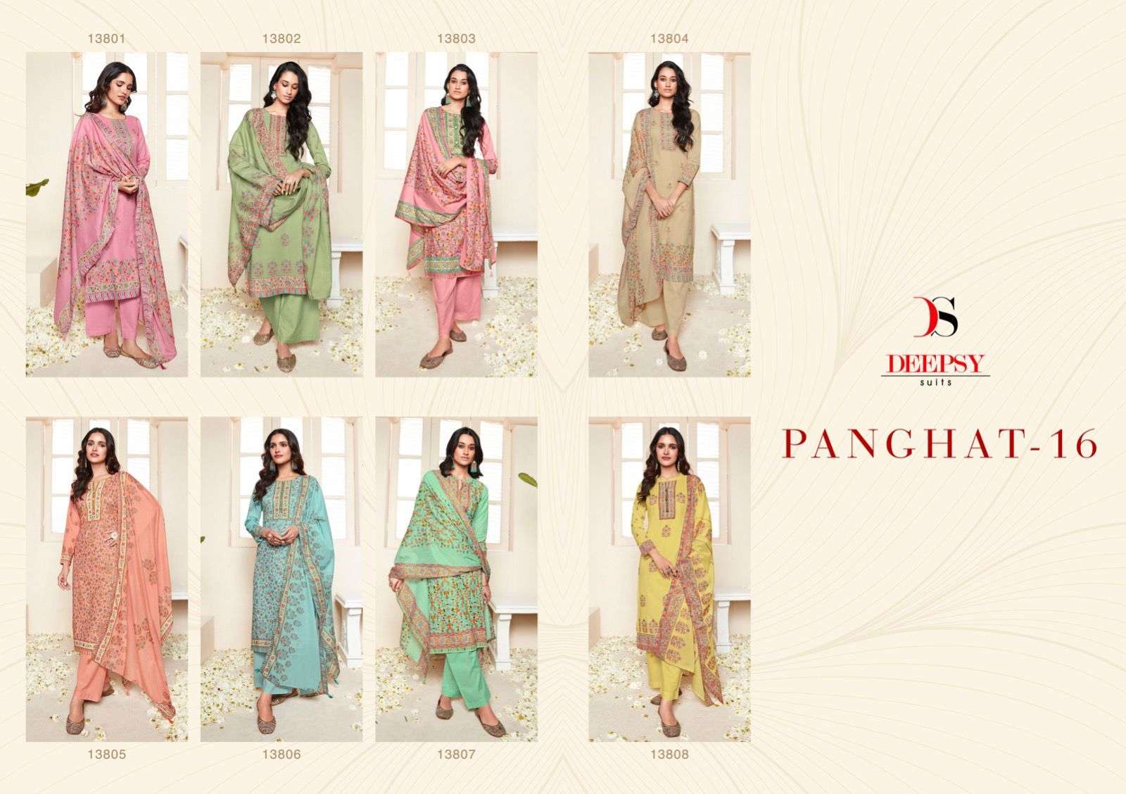 Deepsy Suits Panghat Vol 16 Pure Cotton Printed With Hand Embroidery On Wholesale