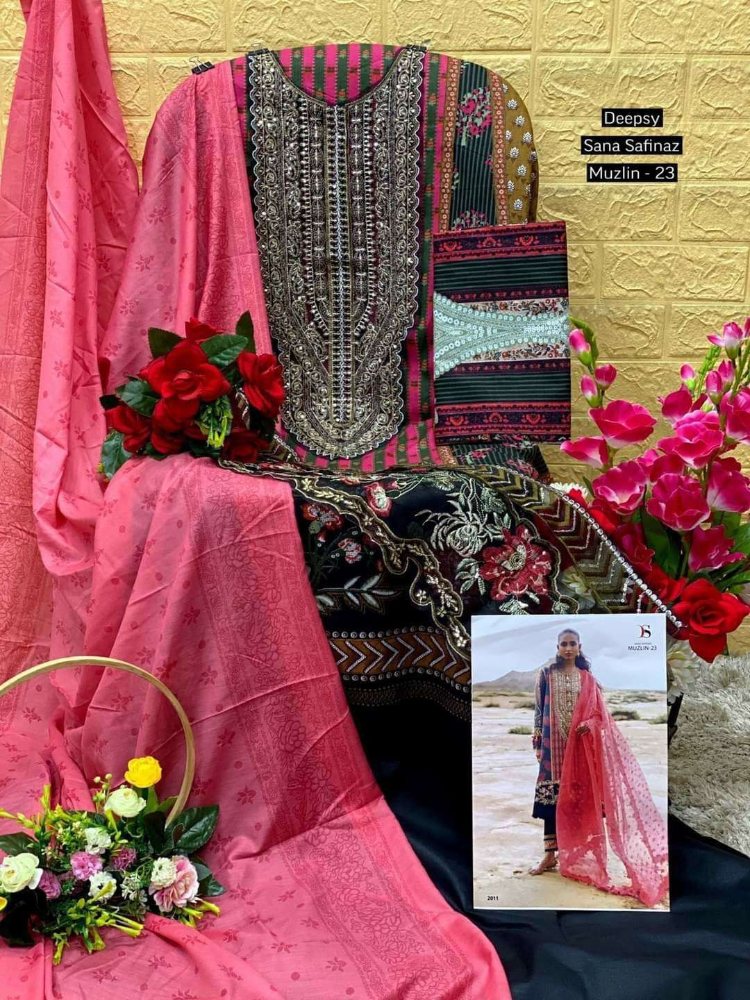 Deepsy Suits Sana Safinaz Muzlin  23 Pure Cotton With Self Embroidery On Wholesale