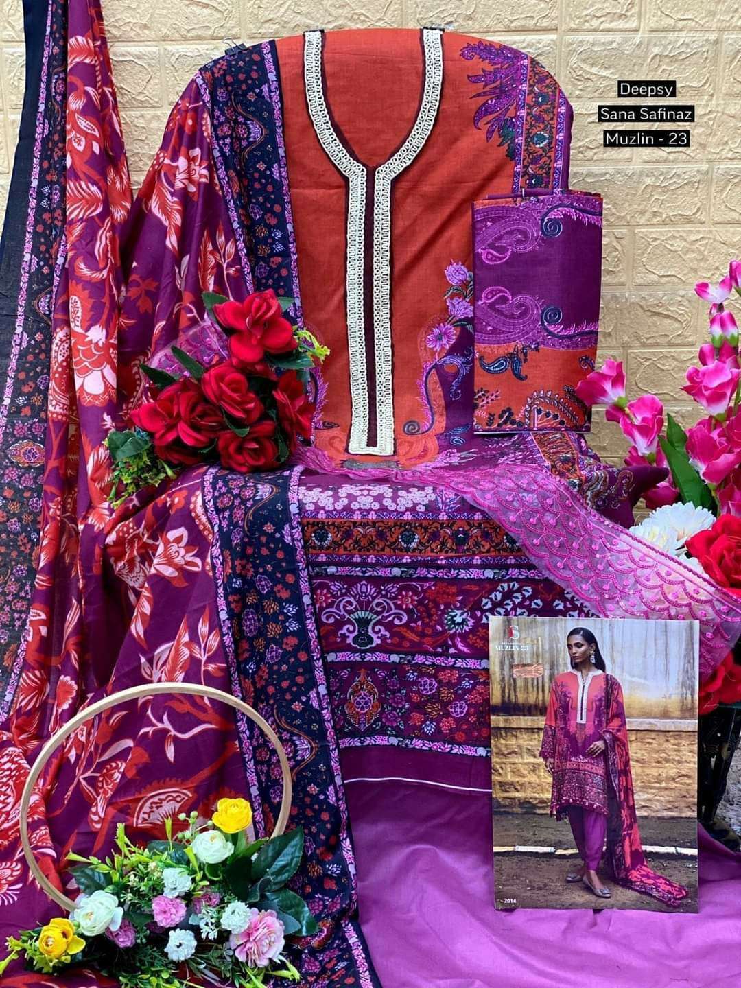 Deepsy Suits Sana Safinaz Muzlin  23 Pure Cotton With Self Embroidery On Wholesale