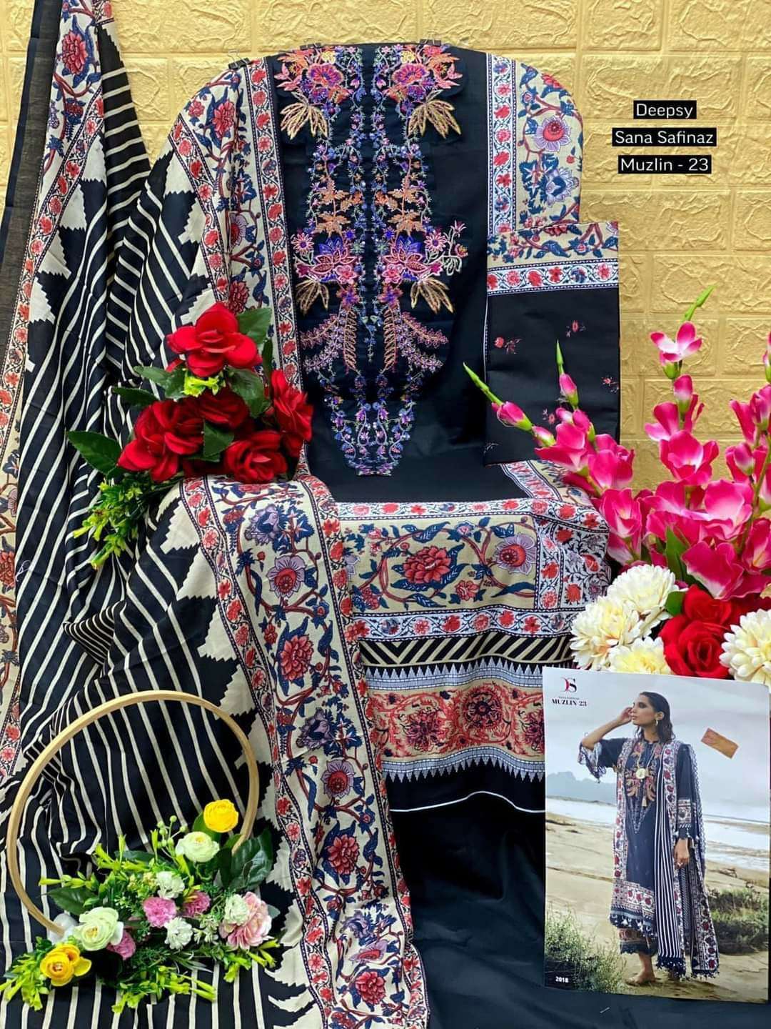 Deepsy Suits Sana Safinaz Muzlin  23 Pure Cotton With Self Embroidery On Wholesale