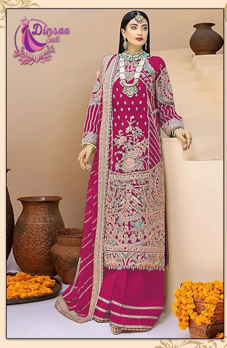 Dinsaa 150 E To H Fox Georgette With Work Designer Pakistani Suit On Wholesale