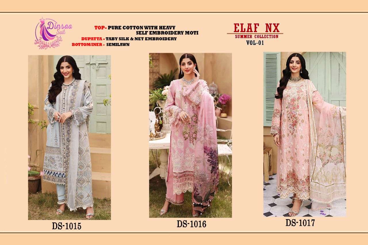 Dinsaa Elaf Summer Collection - VOL-1 NX Pure Cotton Suit On Wholesale