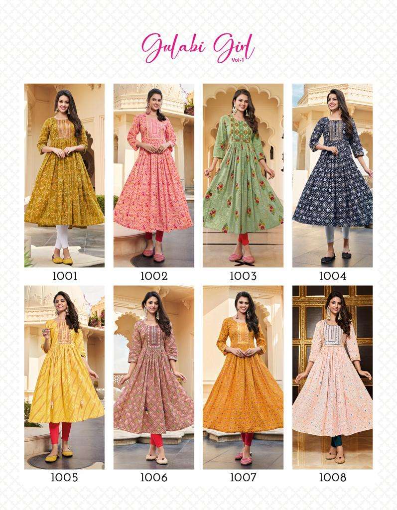 Diya Trends Gulabi Girl Vol 1 Cotton Designer Nyra Cut Kurti On Wholesale