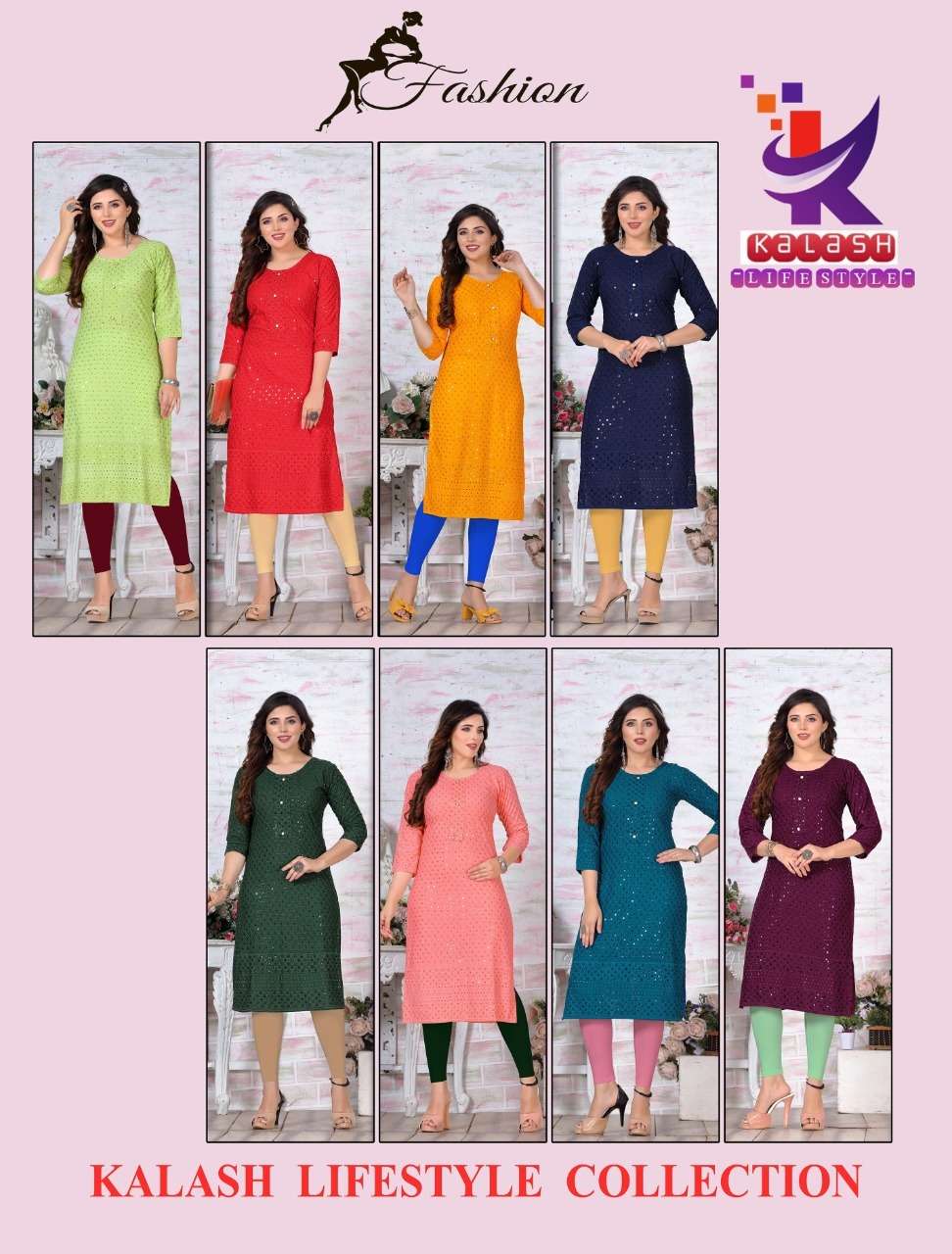 Fashion Sequence Heavy Chicken Rayon Embroidered Straight Kurta On Wholesale