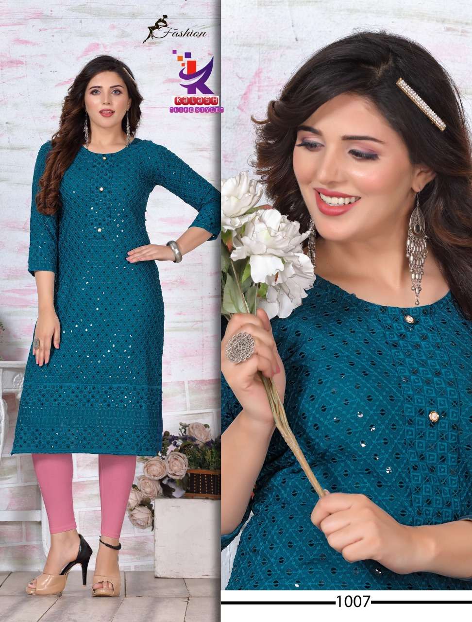 Fashion Sequence Heavy Chicken Rayon Embroidered Straight Kurta On Wholesale