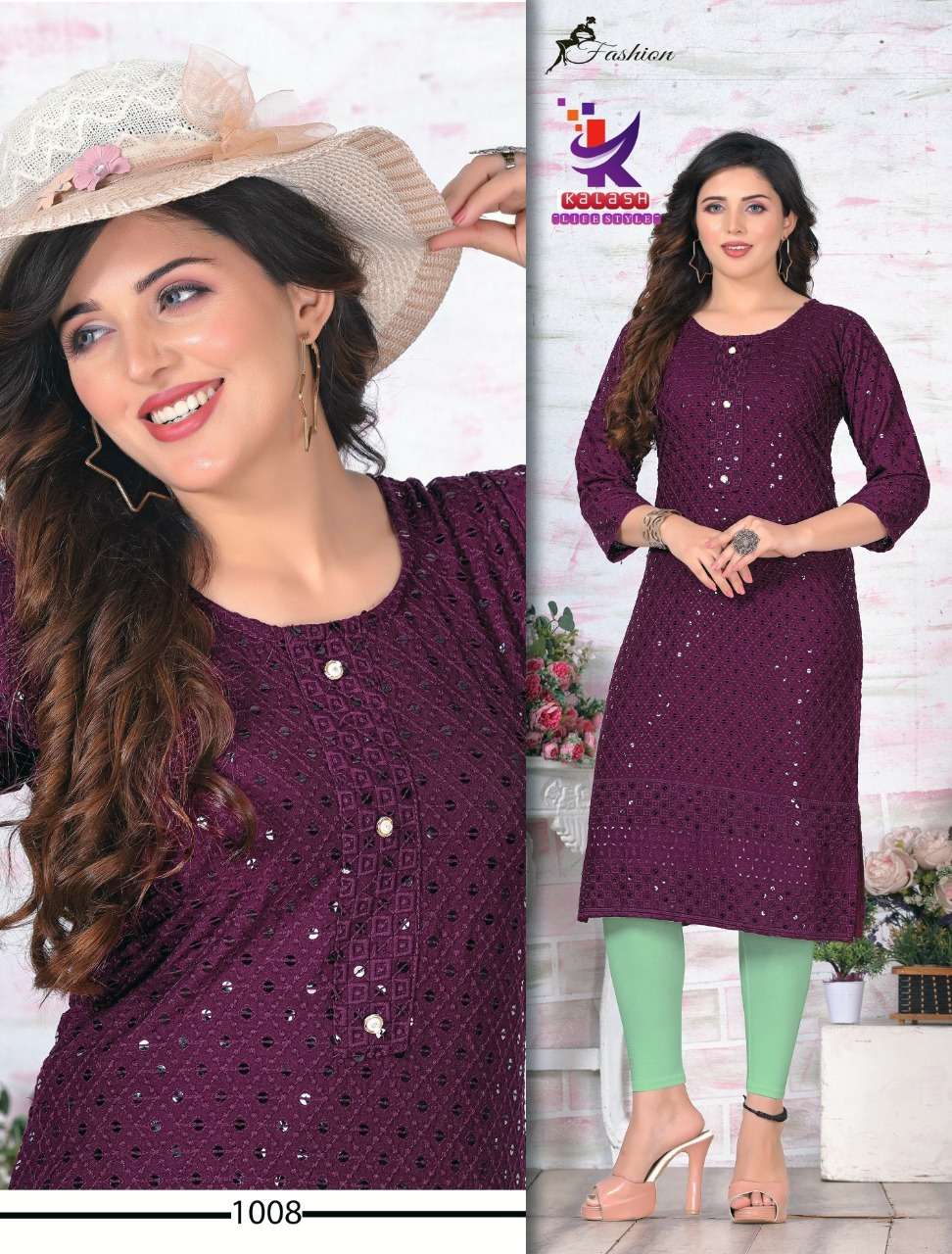 Fashion Sequence Heavy Chicken Rayon Embroidered Straight Kurta On Wholesale