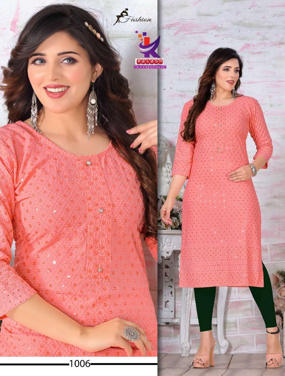 Fashion Sequence Heavy Chicken Rayon Embroidered Straight Kurta On Wholesale