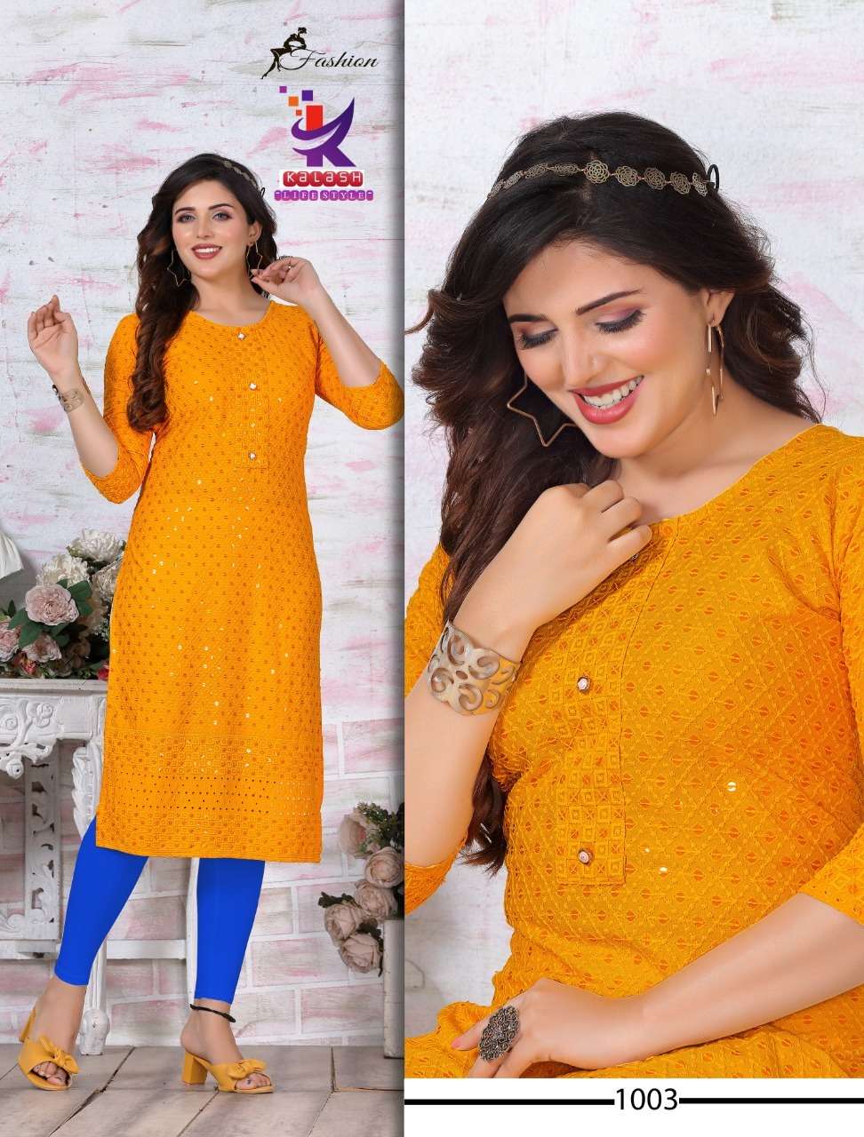 Fashion Sequence Heavy Chicken Rayon Embroidered Straight Kurta On Wholesale