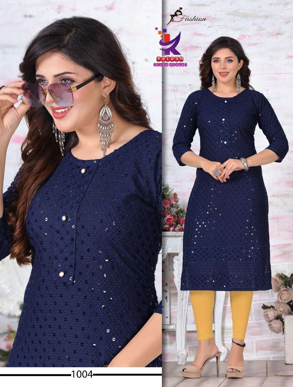 Fashion Sequence Heavy Chicken Rayon Embroidered Straight Kurta On Wholesale