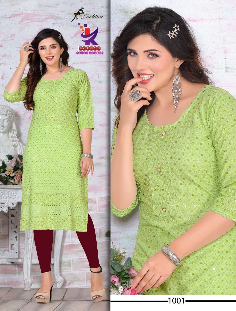Fashion Sequence Heavy Chicken Rayon Embroidered Straight Kurta On Wholesale