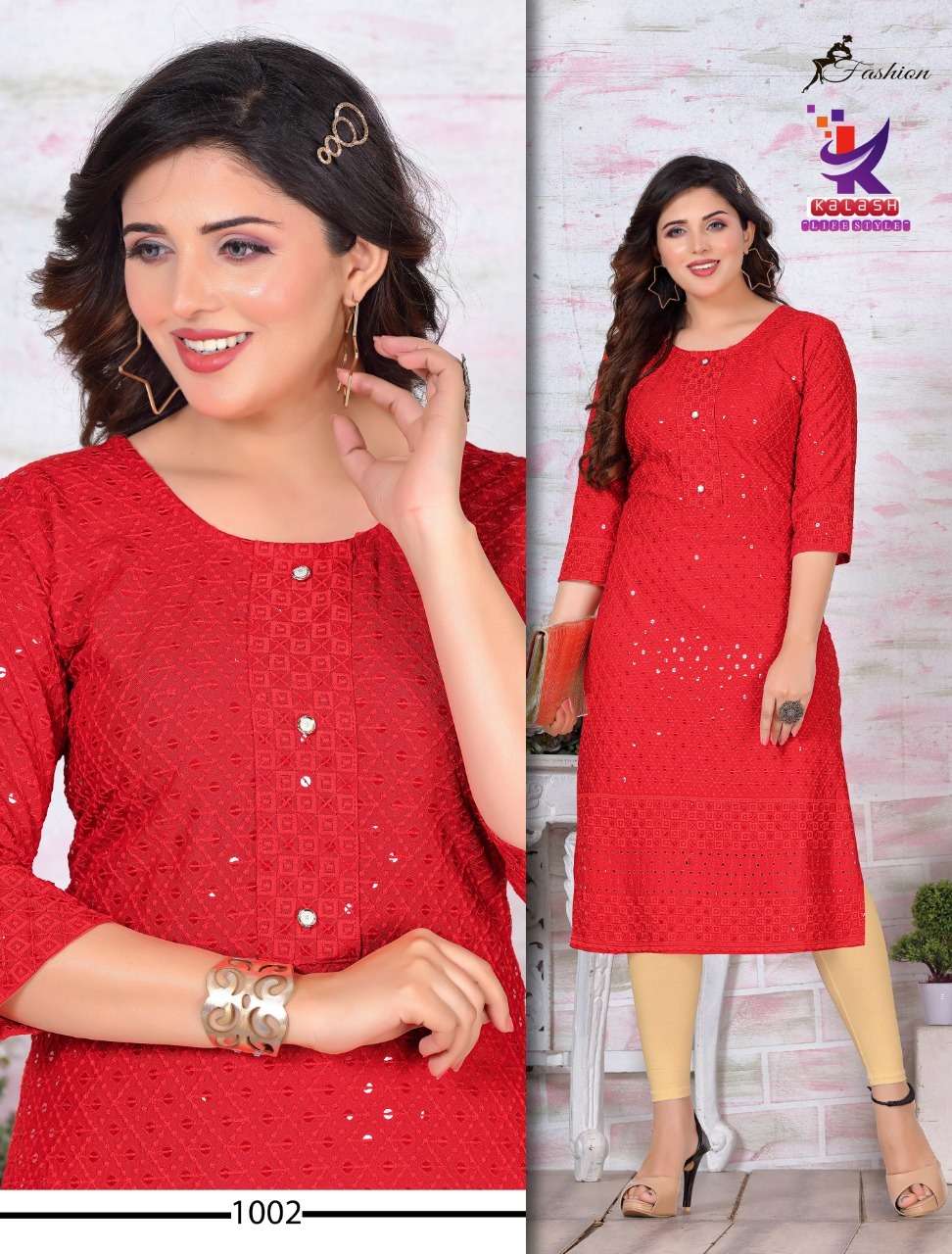 Fashion Sequence Heavy Chicken Rayon Embroidered Straight Kurta On Wholesale