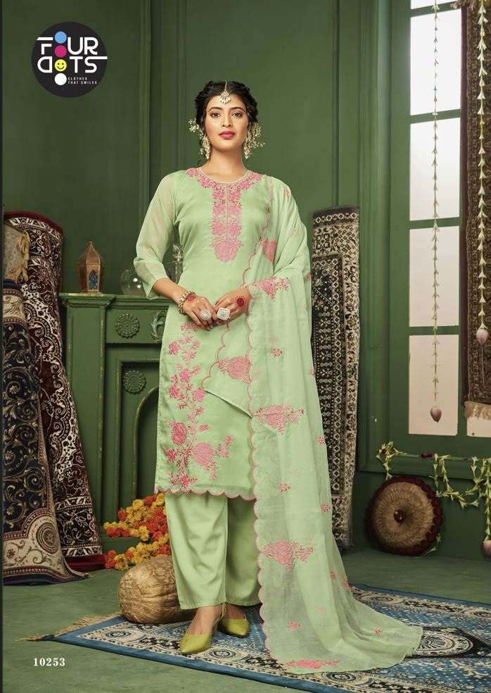 FourDots Navya Pure Organza With Work Top Bottom With Dupatta On Wholesale