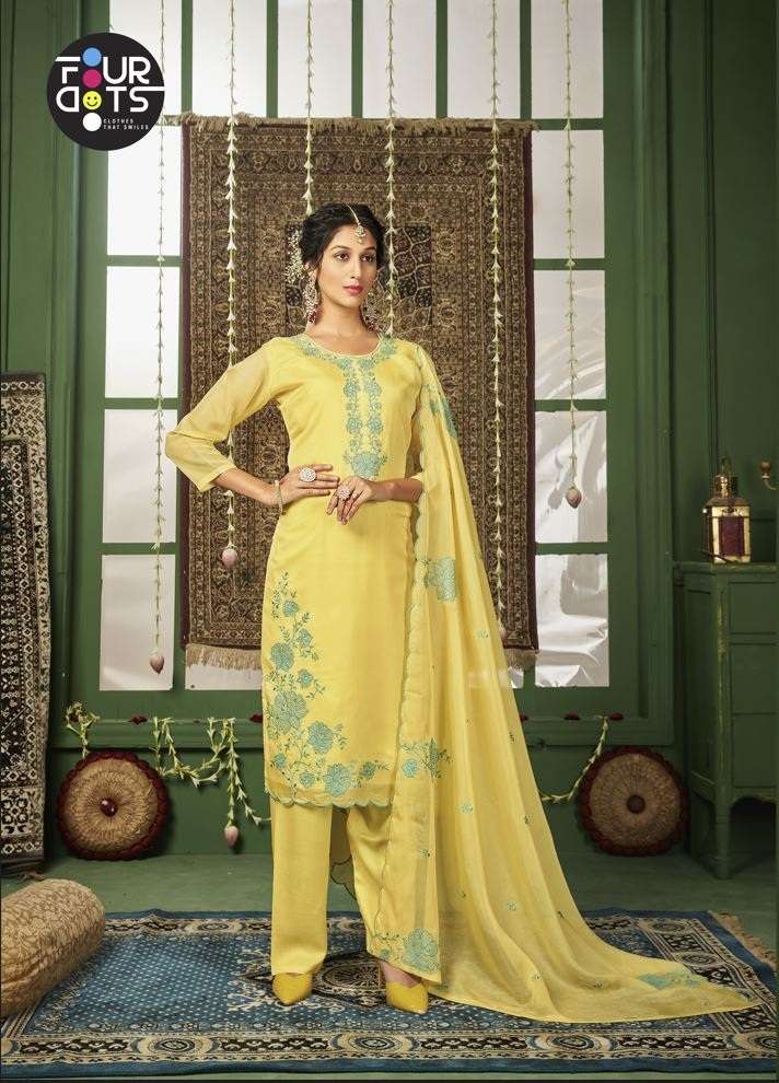 FourDots Navya Pure Organza With Work Top Bottom With Dupatta On Wholesale