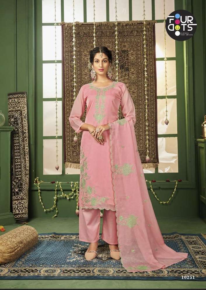 FourDots Navya Pure Organza With Work Top Bottom With Dupatta On Wholesale