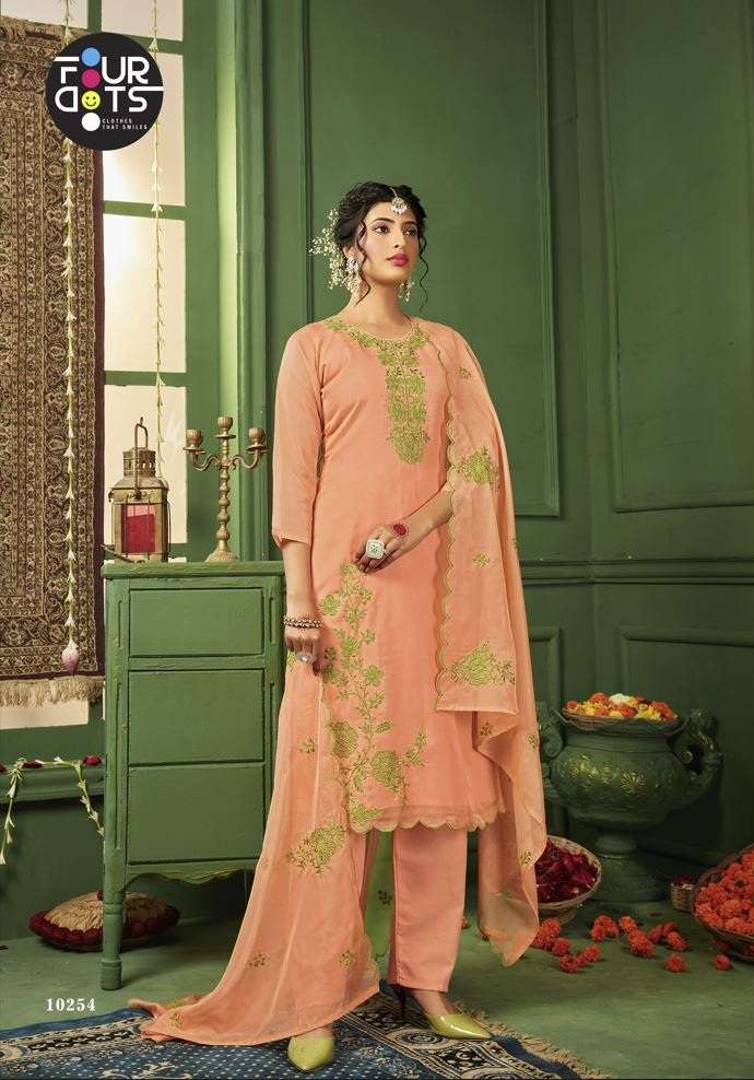 FourDots Navya Pure Organza With Work Top Bottom With Dupatta On Wholesale