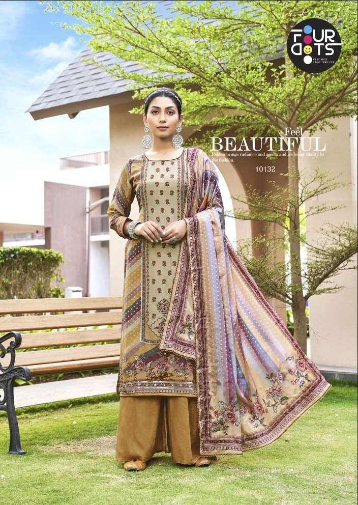 FourDots Shivagi Pure Natural Crep Digital Print With Handwork On Wholesale