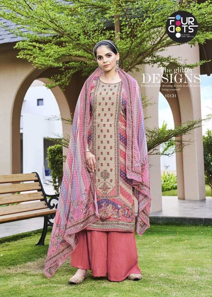 FourDots Shivagi Pure Natural Crep Digital Print With Handwork On Wholesale