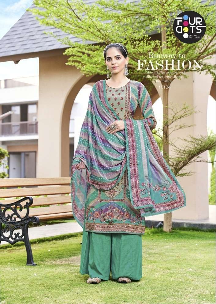 FourDots Shivagi Pure Natural Crep Digital Print With Handwork On Wholesale