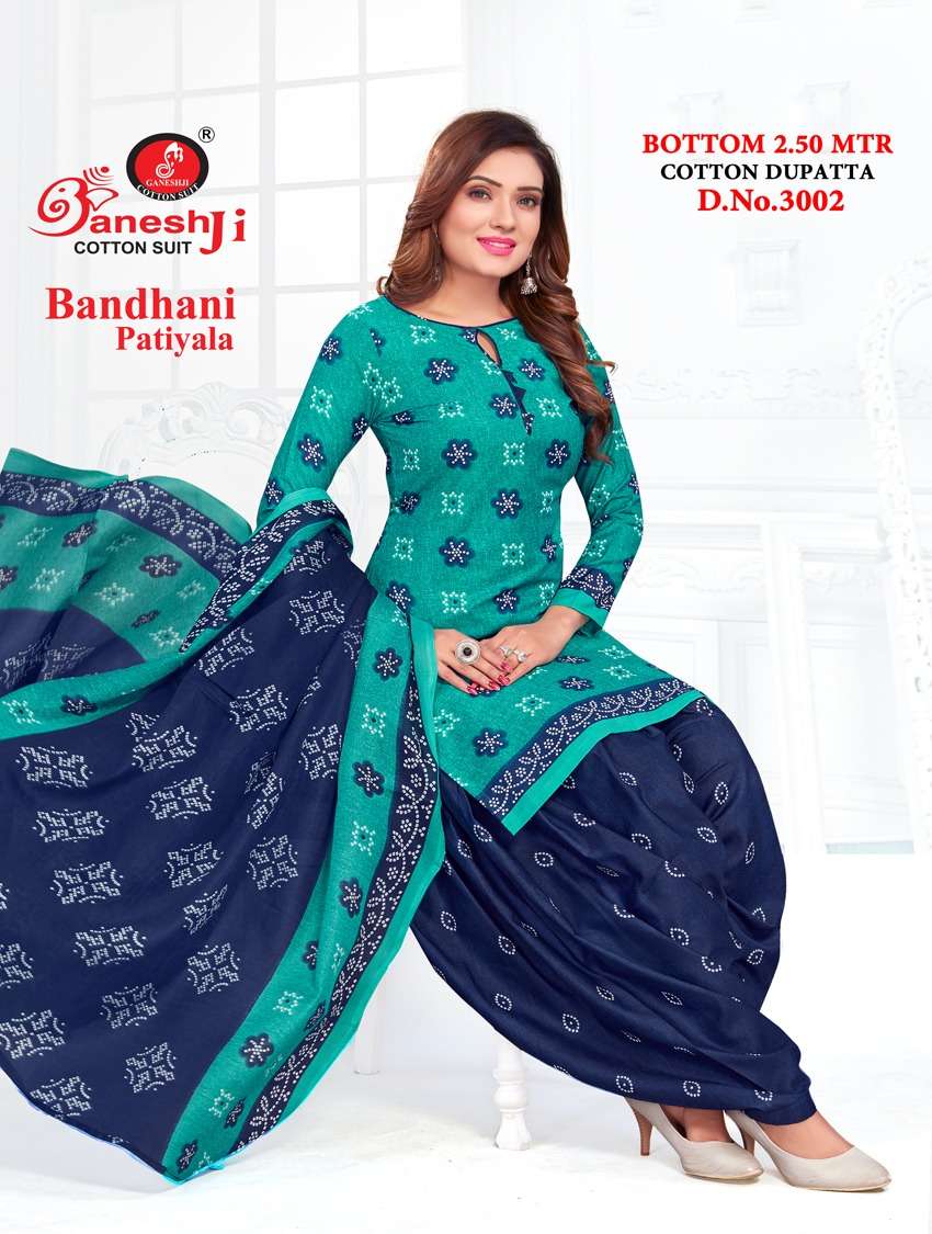 Ganeshji Vol-3 Heavy Indo Cotton Bandhani Patiyala Dress Materials On Wholesale 