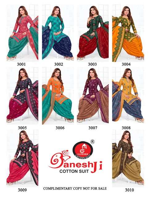 Ganeshji Vol-3 Heavy Indo Cotton Bandhani Patiyala Dress Materials On Wholesale 
