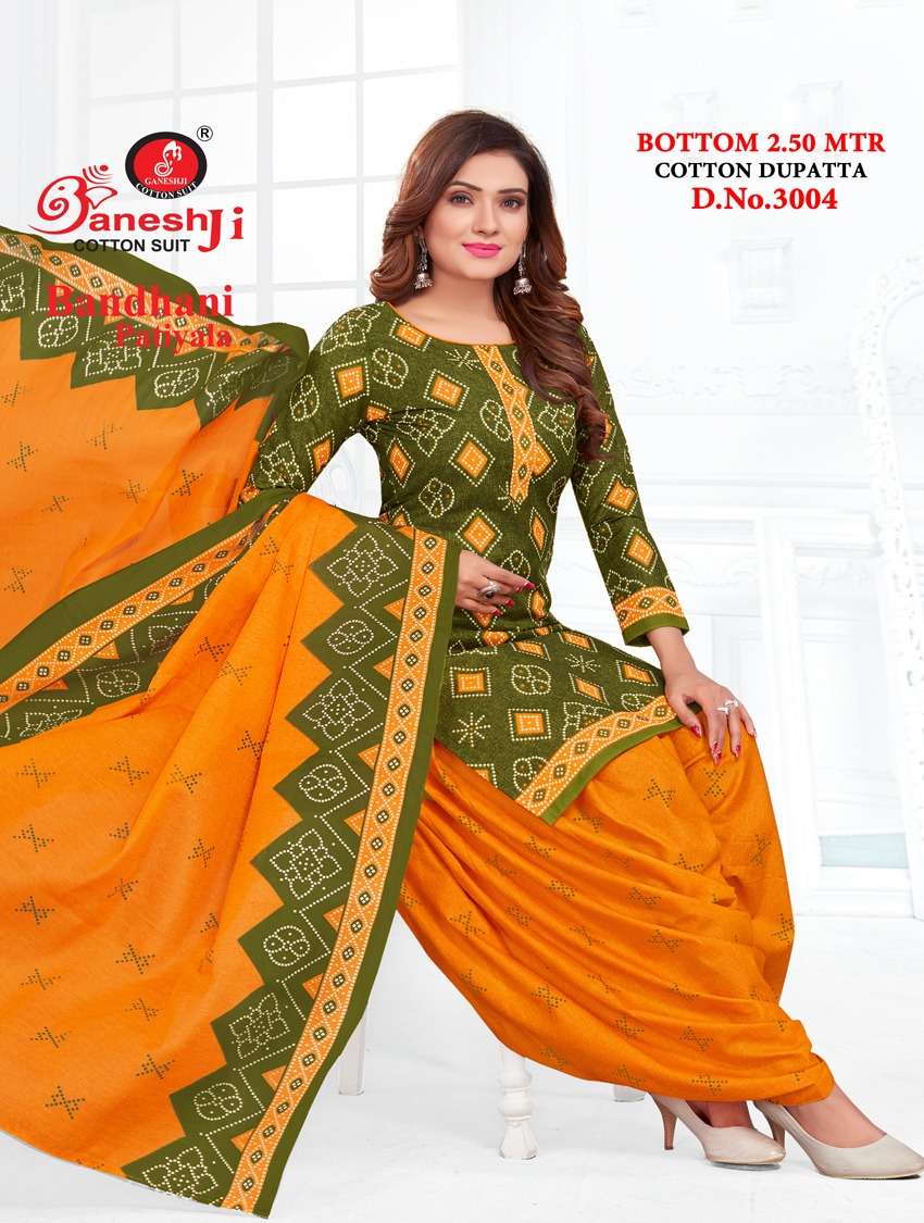 Ganeshji Vol-3 Heavy Indo Cotton Bandhani Patiyala Dress Materials On Wholesale 
