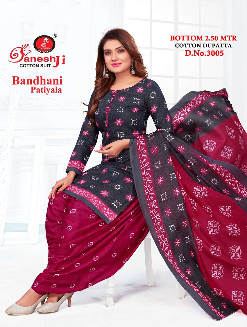 Ganeshji Vol-3 Heavy Indo Cotton Bandhani Patiyala Dress Materials On Wholesale 