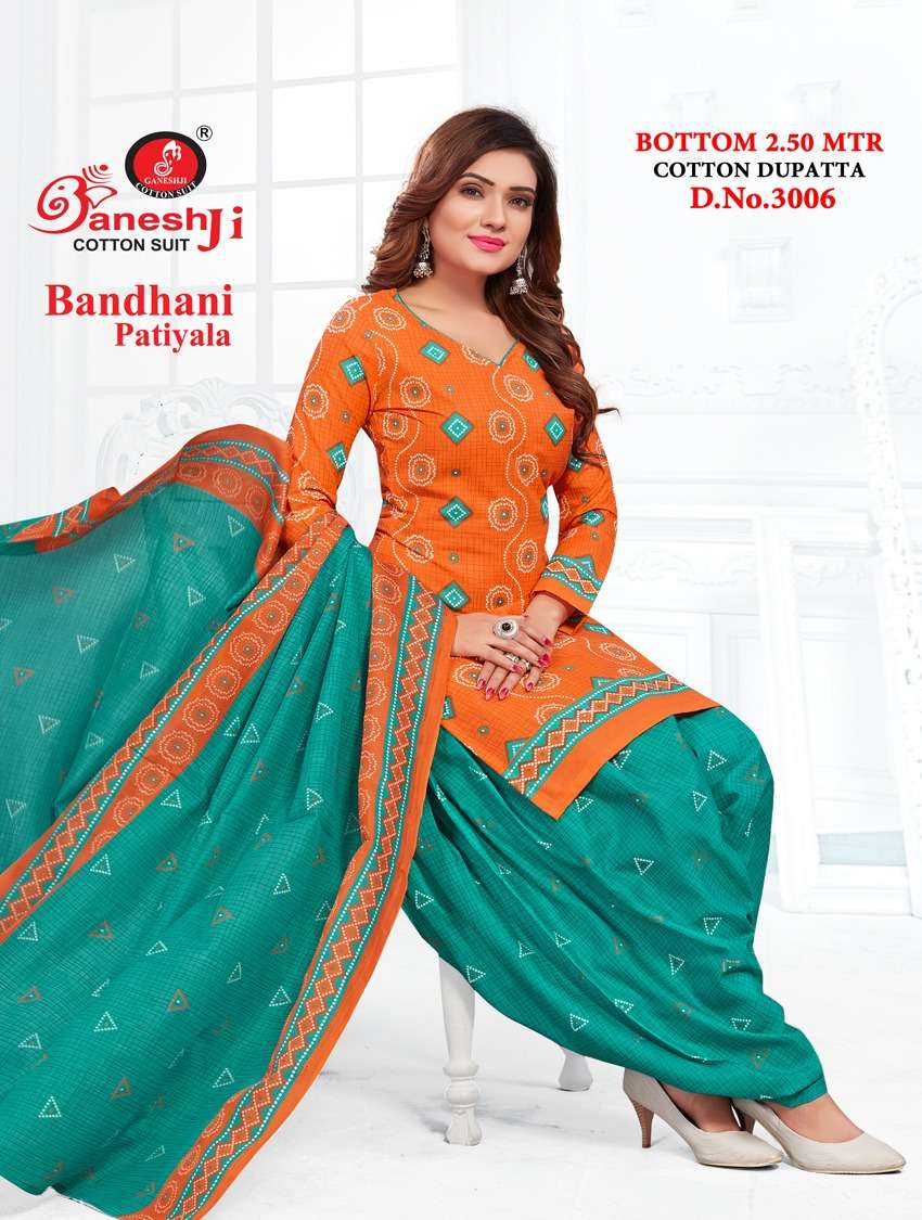Ganeshji Vol-3 Heavy Indo Cotton Bandhani Patiyala Dress Materials On Wholesale 
