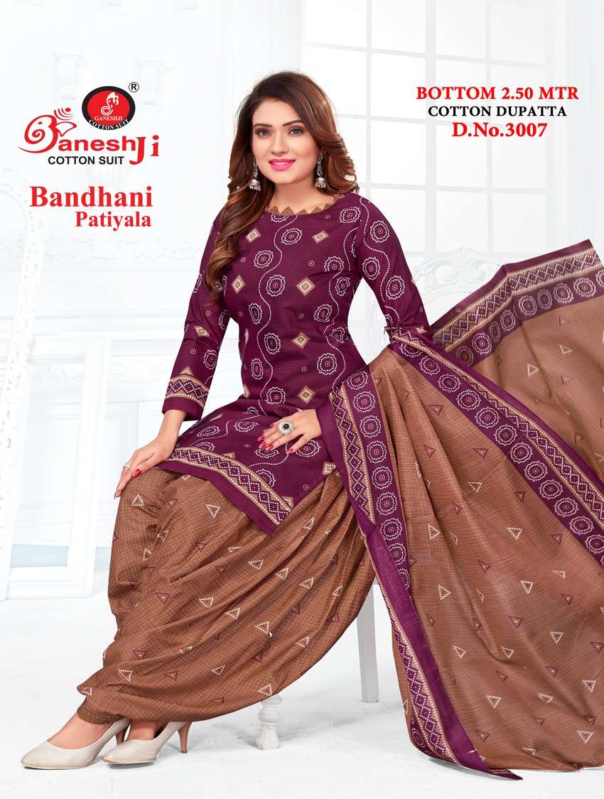 Ganeshji Vol-3 Heavy Indo Cotton Bandhani Patiyala Dress Materials On Wholesale 