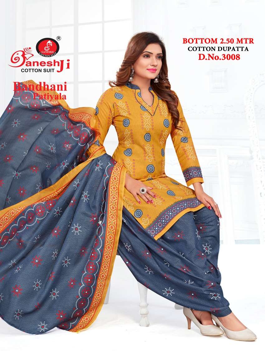 Ganeshji Vol-3 Heavy Indo Cotton Bandhani Patiyala Dress Materials On Wholesale 