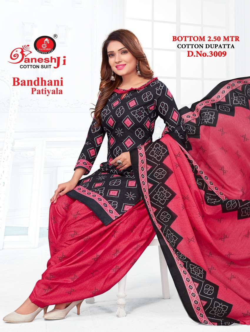 Ganeshji Vol-3 Heavy Indo Cotton Bandhani Patiyala Dress Materials On Wholesale 