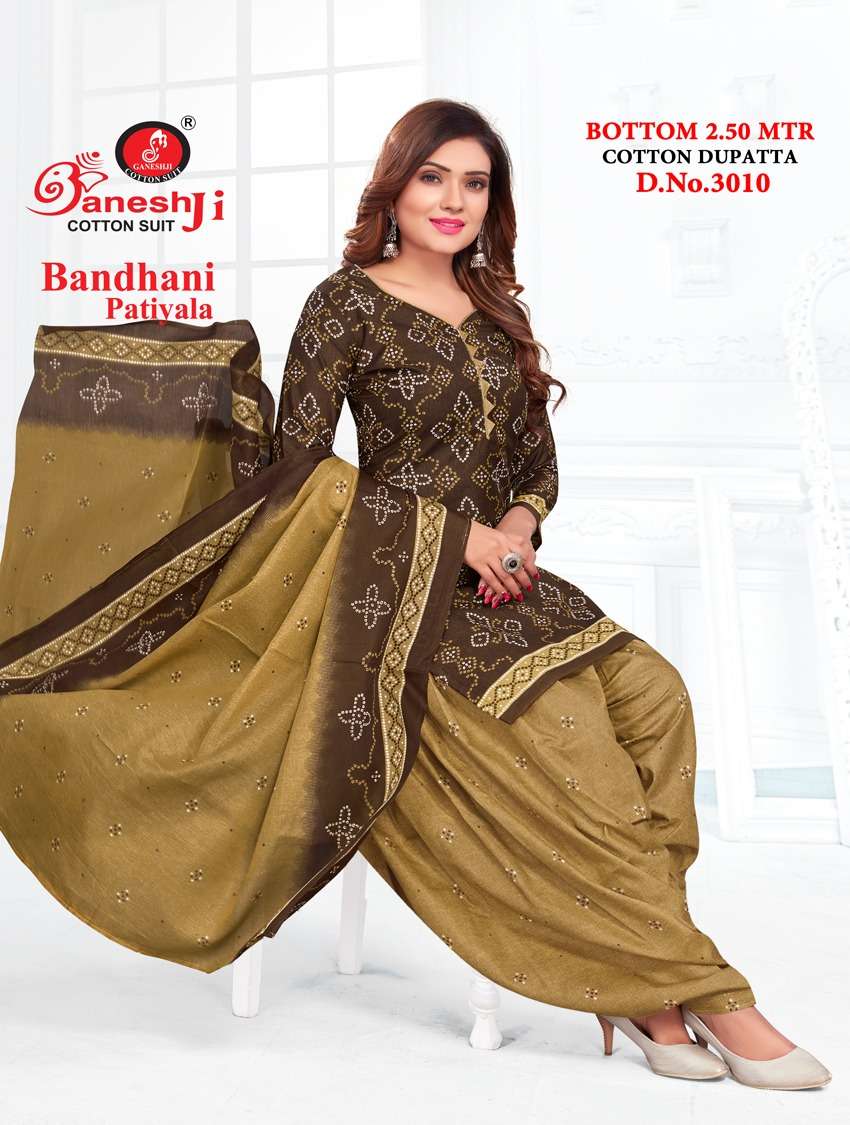Ganeshji Vol-3 Heavy Indo Cotton Bandhani Patiyala Dress Materials On Wholesale 