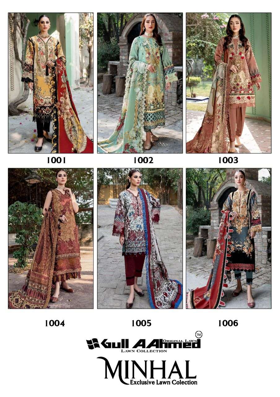 Gull Aahmed Minhal Exclusive Lawn Collection Vol-1 Lawn Cotton Dress Material On Wholesale