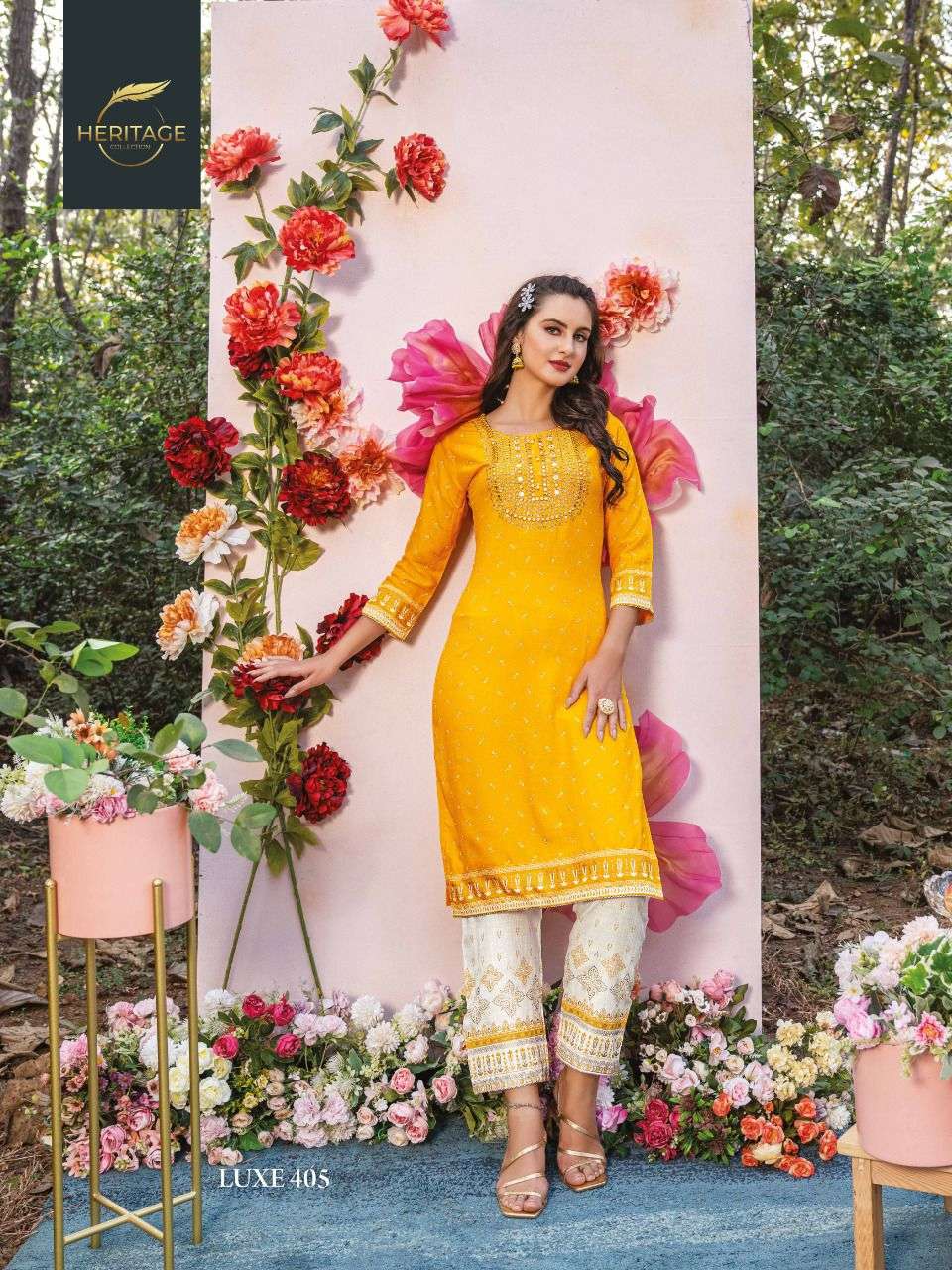 Heritage Collection Presents Luxe Vol 4 Rayon Designer Printed Kurti With Sequin Embroidery With Plazzo On Wholesale