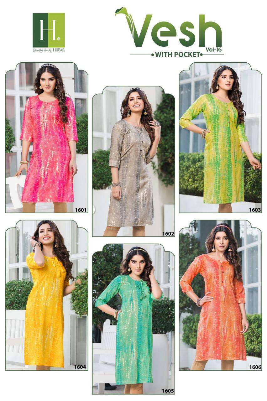 Hirwa Vesh Vol 16 Heavy Rayon Shibori Prints With Foil Only Kurti On Wholesale