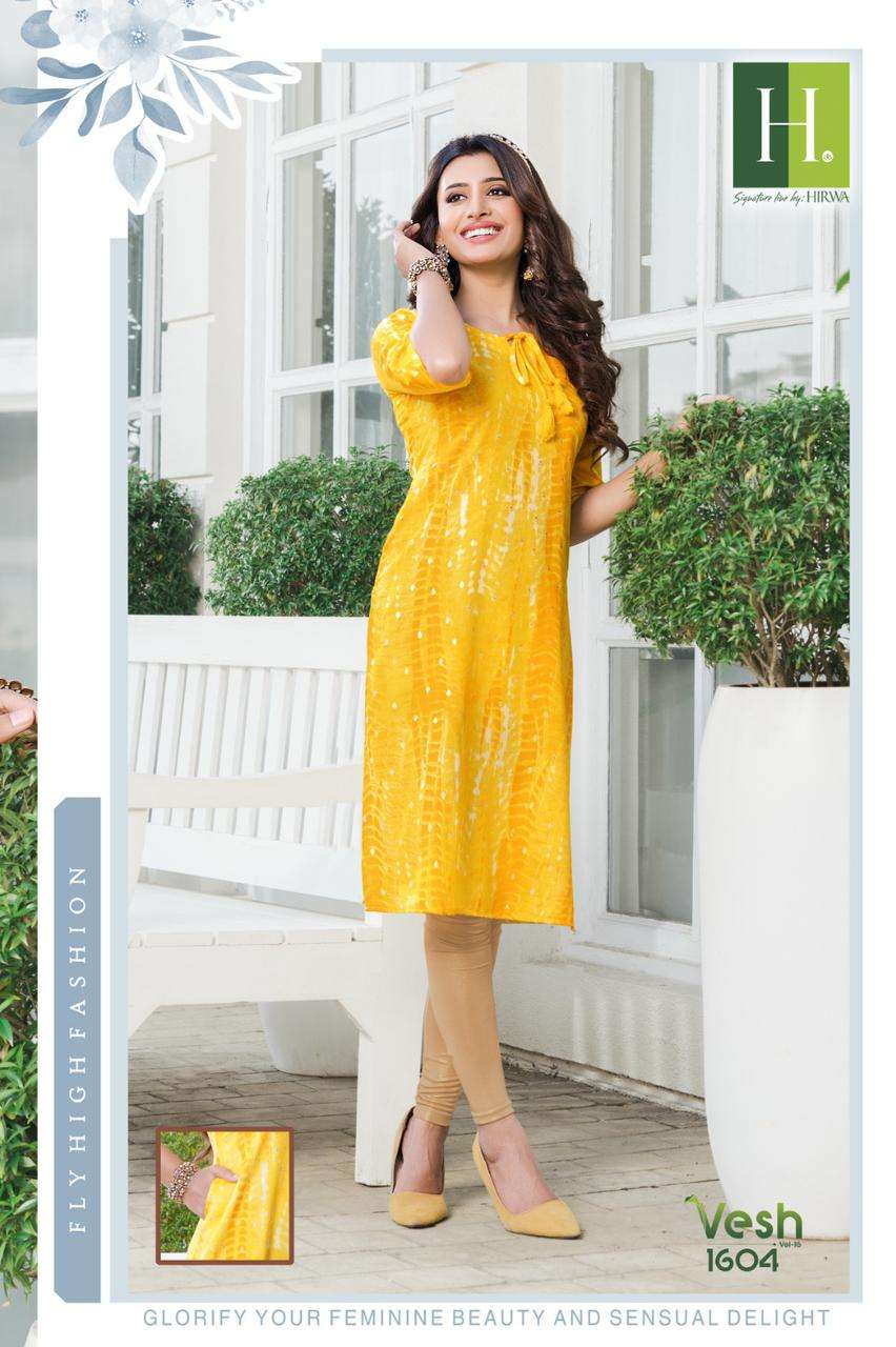 Hirwa Vesh Vol 16 Heavy Rayon Shibori Prints With Foil Only Kurti On Wholesale