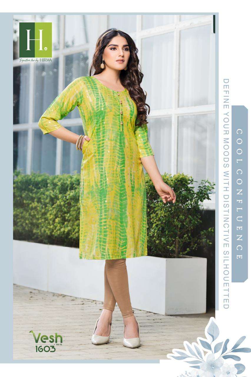 Hirwa Vesh Vol 16 Heavy Rayon Shibori Prints With Foil Only Kurti On Wholesale
