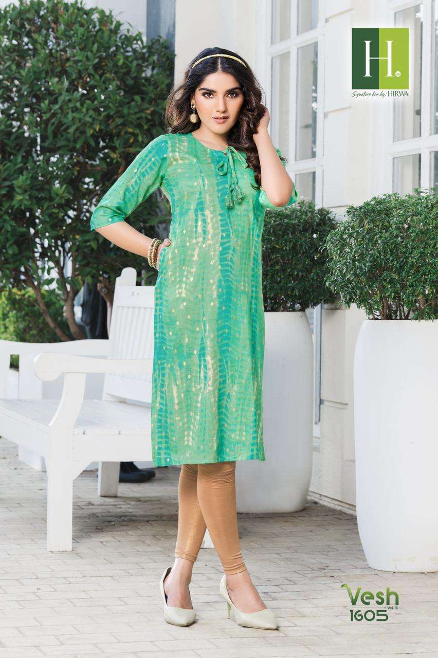 Hirwa Vesh Vol 16 Heavy Rayon Shibori Prints With Foil Only Kurti On Wholesale