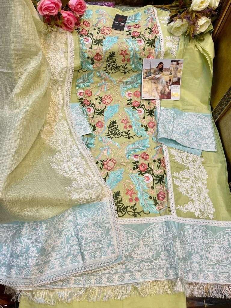 Hoor Tex 22010 Heavy Lawn Cotton With Embroidery Work Top Bottom With Dupatta On Wholesale