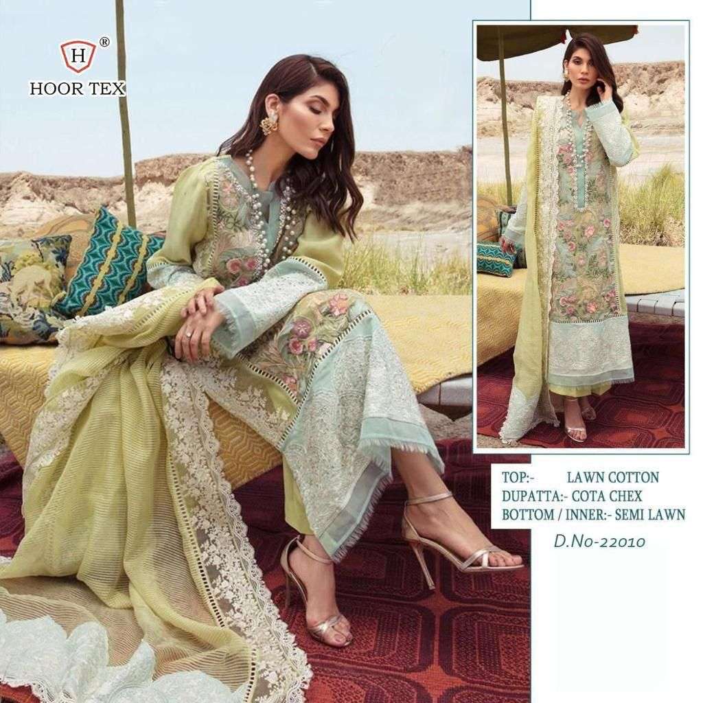 Hoor Tex 22010 Heavy Lawn Cotton With Embroidery Work Top Bottom With Dupatta On Wholesale