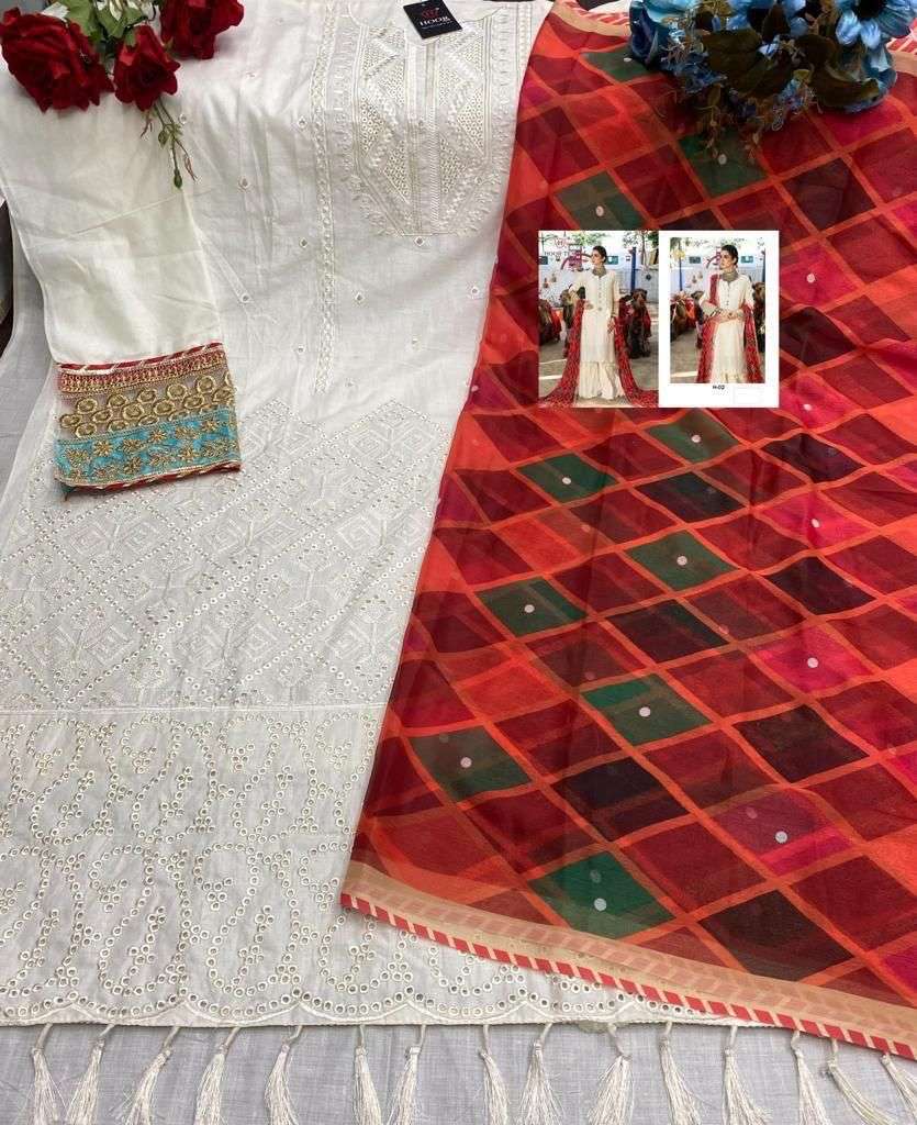 Hoor Tex H-02 Heavy Lawn Cotton  With Embroidery Work On Wholesale