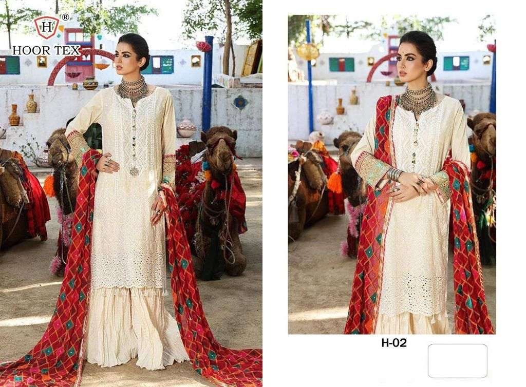 Hoor Tex H-02 Heavy Lawn Cotton  With Embroidery Work On Wholesale