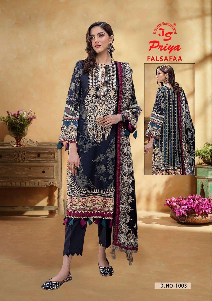 Js Priya Falsafaa Vol 1 Pure Cotton Printed Top Bottom With Dupatta On Wholesale
