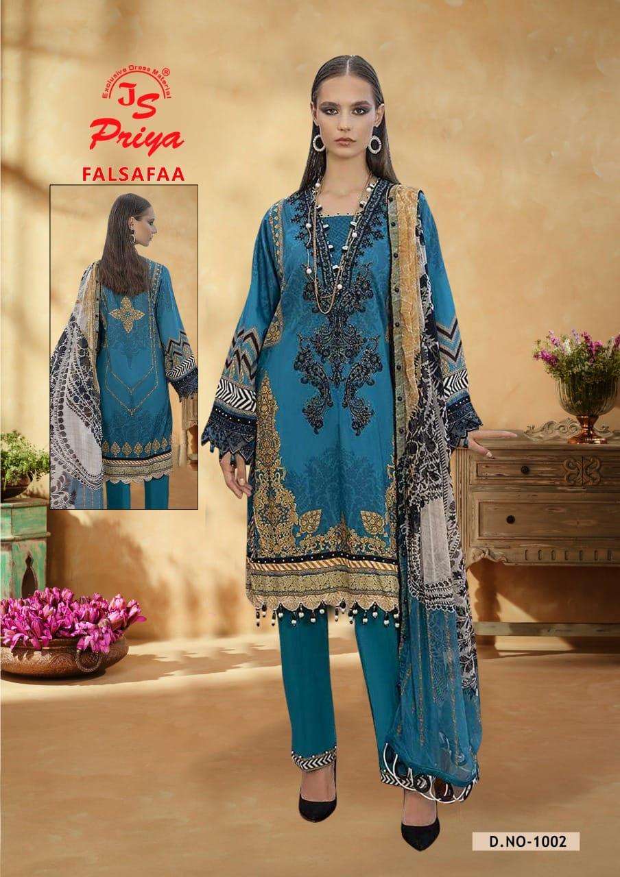 Js Priya Falsafaa Vol 1 Pure Cotton Printed Top Bottom With Dupatta On Wholesale