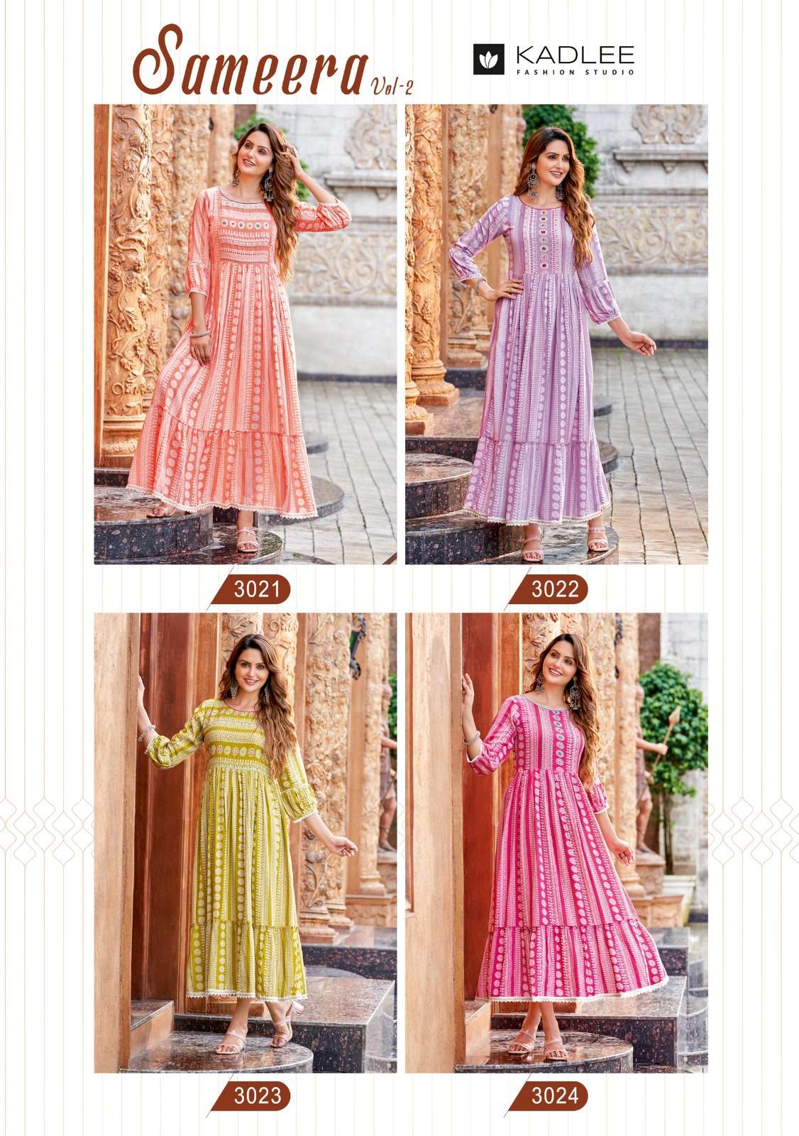 Kadlee Sameera vol 2 Stylish Long Kurti Rayon Wrinkle Print On Wholesale