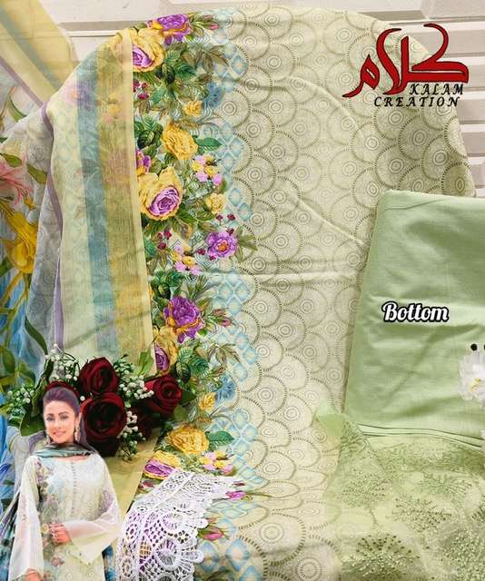 Kalam Creation 1001 To 1002 Series Pure Lawn Cotton Printed Top Bottom With Dupatta On Wholesale