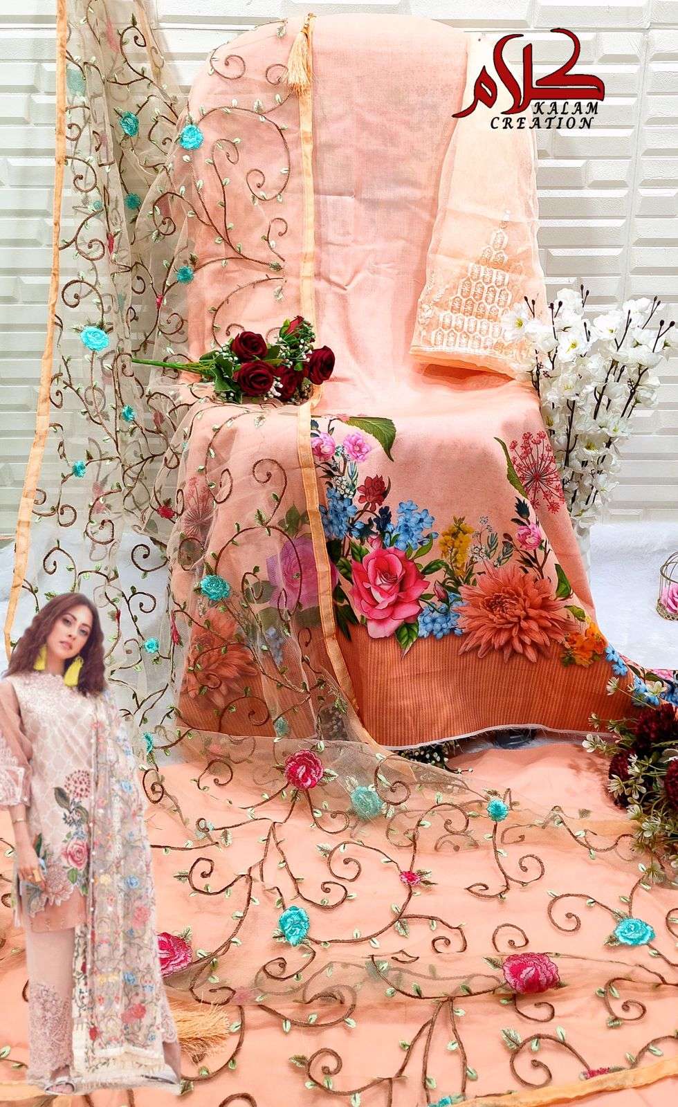 Kalam Creation 1001 To 1002 Series Pure Lawn Cotton Printed Top Bottom With Dupatta On Wholesale
