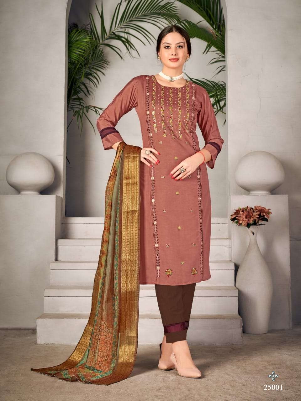 Kalash 2 Viscose Silk With Cotton  Multi Foil Thread With Hand Work Kurti Bottom With Dupatta On Wholesale